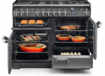 Cuisinière 110cm Falcon Leckford Deluxe mixte Noir / Chromé LKD110DFBL/C-EU 2 fours électriques + 1 grill / 5 foyers gaz + 2 vit