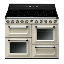 Cuisinière 110cm Victoria 2 fours électrique multifonction Vapor Clean 68l + 1 gril / 5 foyers induction Crème - SMEG TR4110IP