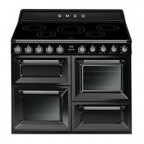 Cuisinière 110cm Victoria 2 fours électrique multifonction Vapor Clean 68l + 1 gril / 5 foyers induction Noir - SMEG TR4110IBL