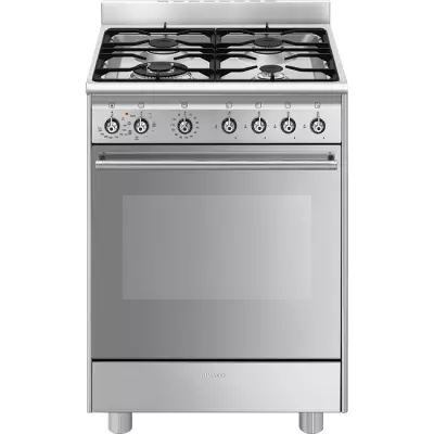 Cuisini�re 60cm four multifonction Vapor Clean 70l / 4 foyers gaz Inox - SMEG R�f. SX61GM