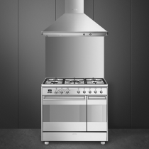 Cuisinière 90cm Classique 2 fours émail 72l + 35l / 5 brûleurs gaz Inox - SMEG Elite Réf. SCB92MX8