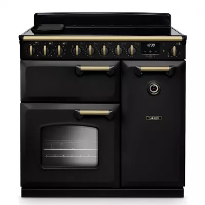 Cuisini�re 90cm Falcon Classic Deluxe NGC Charbon laiton antique CLDL90EIPCBL/AB-E1 3 fours �lectriques / 5 foyers induction