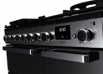 Cuisinière 90cm Falcon Edge Deluxe verre Noir Chrome EDDL90DFGBLK/CM-E1 3 fours électriques / 5 foyers gaz