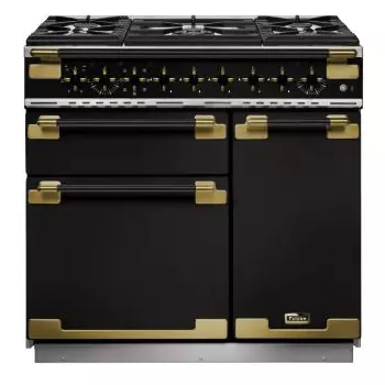 Cuisini�re 90cm Falcon Elise 90 Noir brillant / Laiton antique ELS90DFGB/BE-EU 3 fours �lectriques / 6 foyers gaz
