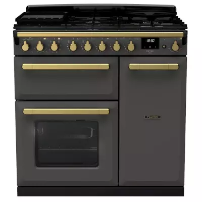 Cuisini�re 90cm Falcon Estel Deluxe Ardoise / laiton antique ESDL90DFPSLT/AB-E1 3 fours �lectriques / 5 foyers gaz