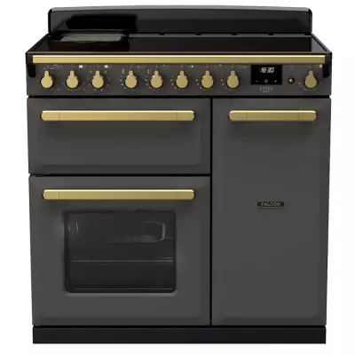 Cuisini�re 90cm Falcon Estel Deluxe Ardoise / laiton antique ESDL90EIPSLT/AB-E1 3 fours �lectriques / 5 foyers induction
