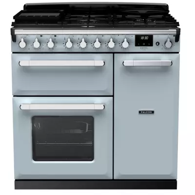 Cuisini�re 90cm Falcon Estel Deluxe Bleu pastel / Chrom� ESDL90DFPMSB/CM-E1 3 fours �lectriques / 5 foyers gaz