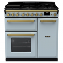 Cuisinière 90cm Falcon Estel Deluxe Bleu pastel / laiton antique ESDL90DFPMSB/AB-E1 3 fours électriques / 5 foyers gaz