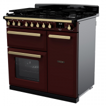 Cuisinière 90cm Falcon Estel Deluxe Bordeaux laiton antique ESDL90DFPBOR/AB-E1 3 fours électriques / 5 foyers gaz