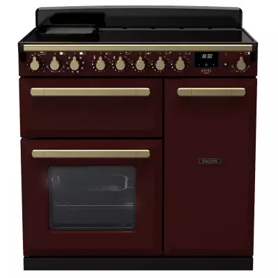 Cuisini�re 90cm Falcon Estel Deluxe Bordeaux laiton antique ESDL90EIPBOR/AB-E1 3 fours �lectriques / 5 foyers induction