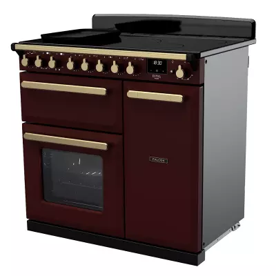 Cuisini�re 90cm Falcon Estel Deluxe Bordeaux laiton antique ESDL90EIPBOR/AB-E1 3 fours �lectriques / 5 foyers induction