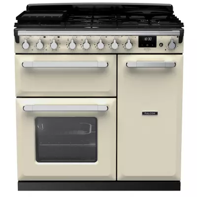 Cuisini�re 90cm Falcon Estel Deluxe Cr�me pastel / Chrom� ESDL90DFPPCR/CM-E1 3 fours �lectriques / 5 foyers gaz