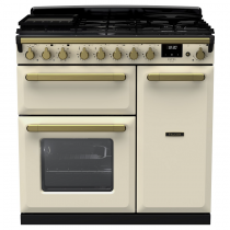 Cuisinière 90cm Falcon Estel Deluxe Crème pastel / laiton antique ESDL90DFPPCR/AB-E1 3 fours électriques / 5 foyers gaz