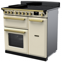 Cuisinière 90cm Falcon Estel Deluxe Crème pastel / laiton antique ESDL90EIPPCR/AB-E1 3 fours électriques / 5 foyers induction