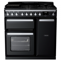 Cuisinière 90cm Falcon Estel Deluxe Noir brillant Chromé ESDL90DFPGBL/CM-E1 3 fours électriques / 5 foyers gaz