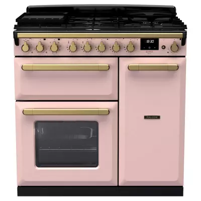 Cuisini�re 90cm Falcon Estel Deluxe Rose pastel / laiton antique ESDL90DFPPPK/AB-E1 3 fours �lectriques / 5 foyers gaz
