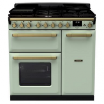 Cuisinière 90cm Falcon Estel Deluxe Vert pastel / laiton antique ESDL90DFPMNT/AB-E1 3 fours électriques / 5 foyers gaz