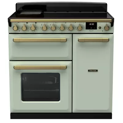 Cuisini�re 90cm Falcon Estel Deluxe Vert pastel / laiton antique ESDL90EIPMNT/AB-E1 3 fours �lectriques / 5 foyers induction