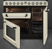 Cuisinière 90cm Victoria 2 fours 66+63l + 1 gril / 6 brûleurs gaz Crème - SMEG Elite Réf. TR93P