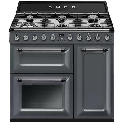 Cuisini�re 90cm Victoria 2 fours 66+63l + 1 gril / 6 br�leurs gaz Gris ardoise - SMEG Elite R�f. TR93GR