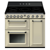 Cuisinière 90cm Victoria 2 fours électriques 68+65l + 1 gril / 5 foyers induction Crème - SMEG Réf. TR93IP