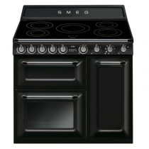 Cuisinière 90cm Victoria 2 fours électriques 68+65l + 1 gril / 5 foyers induction Noir - SMEG Réf. TR93IBL