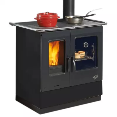 Cuisini�re � bois Armonnie 6.5Kw �maill�e Noir - GODIN R�f. 241100