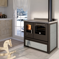 Cuisinière à bois DeManincor Eco E90P 6kW avec carreaux céramique