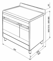 Cuisinière Classique 90 cm four catalyse 72l + four émail 35l / 5 brûleurs gaz Inox / Noir Brillant - SMEG Réf. SCB92MN8