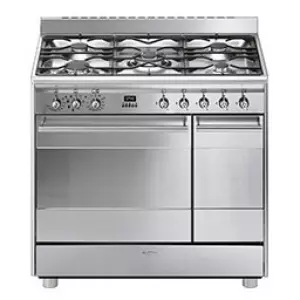 Cuisini�re Classique 90 cm four catalyse 72l + four �mail 35l / 5 br�leurs gaz Inox - SMEG R�f. SCB92MX8