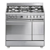 Cuisinière Classique 90 cm four catalyse 72l + four émail 35l / 5 brûleurs gaz Inox - SMEG Réf. SCB92MX8