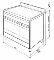 Cuisinière Classique 90 cm four pyrolyse 72l + four émail 35l / 5 brûleurs gaz Inox / Noir Brillant - SMEG Réf. SCB92PN8