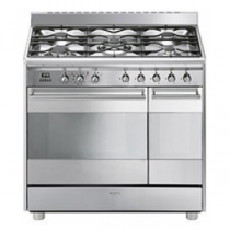 Cuisinière Classique 90 cm four pyrolyse 72l + four émail 35l / 5 brûleurs gaz Inox - SMEG Réf. SCB92PX8