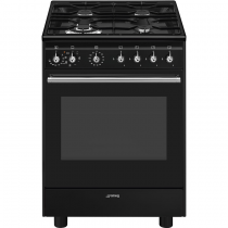 Cuisinière Concerto 60cm Four multifonction Vapor Clean / 4 foyers gaz Noir - SMEG Elite Réf. CX61GMBL