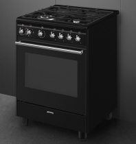 Cuisinière Concerto 60cm Four multifonction Vapor Clean / 4 foyers gaz Noir - SMEG Elite Réf. CX61GMBL