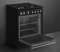 Cuisinière Concerto 60cm Four multifonction Vapor Clean / 4 foyers gaz Noir - SMEG Elite Réf. CX61GMBL