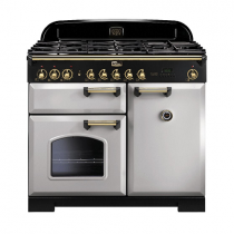 Cuisinière mixte 100cm Falcon Classic Deluxe Gris perle Laiton CDL100DFRP/B-EU 3 fours électriques / 5 foyers gaz