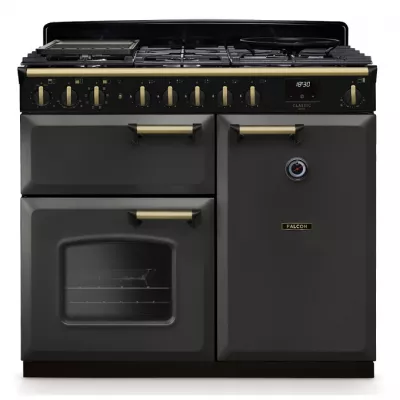 Cuisini�re mixte 100cm Falcon Classic Deluxe NGC Ardoise laiton antique CLDL100DFPSLT/AB-E1 3 fours �lectriques / 5 foyers gaz