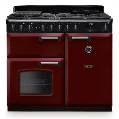Cuisini�re mixte 100cm Falcon Classic Deluxe NGC Bordeaux chrom� CLDL100DFPBOR/CM-E1 3 fours �lectriques / 5 foyers gaz