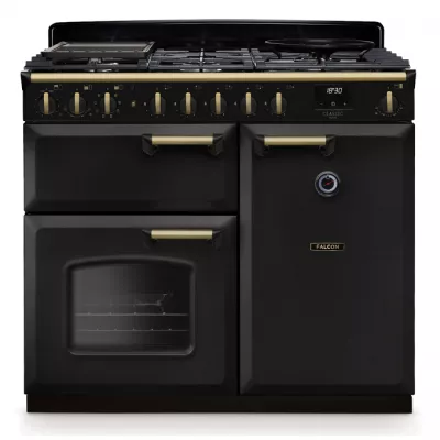 Cuisini�re mixte 100cm Falcon Classic Deluxe NGC Charbon laiton antique CLDL100DFPCBL/AB-E1 3 fours �lectriques / 5 foyers gaz