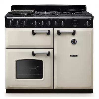 Cuisini�re mixte 100cm Falcon Classic Deluxe NGC Cr�me pastel chrom� CLDL100DFPPCR/CM-E1 3 fours �lectriques / 5 foyers gaz