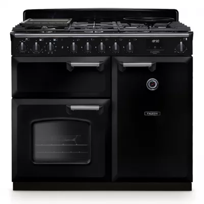 Cuisini�re mixte 100cm Falcon Classic Deluxe NGC Noir chrom� CLDL100DFPGBL/CM-E1 3 fours �lectriques / 5 foyers gaz