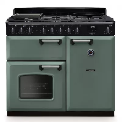 Cuisini�re mixte 100cm Falcon Classic Deluxe NGC Vert min�ral chrom� CLDL100DFPMGR/CM-E1 3 fours �lectriques / 5 foyers gaz