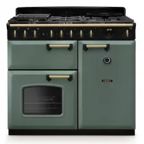 Cuisini&egrave;re mixte 100cm Falcon Classic Deluxe NGC Vert min&eacute;ral laiton antique CLDL100DFPMGR/AB-E1 3 fours &eacute;lectriques 5foyers gaz