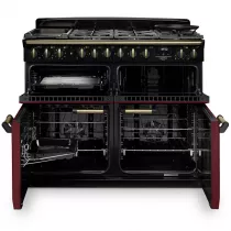 Cuisini&egrave;re mixte 110cm Falcon Classic Deluxe NGC Bordeaux laiton antique CLDLB110DFPBOR/AB-E1 3 fours / 5 foyers gaz + 2 vitro