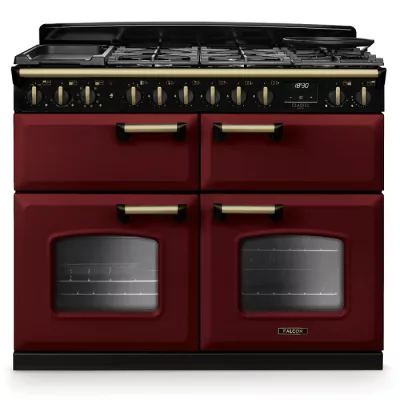 Cuisini�re mixte 110cm Falcon Classic Deluxe NGC Bordeaux laiton antique CLDLB110DFPBOR/AB-E1 3 fours / 5 foyers gaz + 2 vitro
