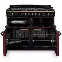Cuisini&egrave;re mixte 110cm Falcon Classic Deluxe NGC Bordeaux laiton antique CLDLB110DFPBOR/AB-E1 3 fours / 5 foyers gaz + 2 vitro
