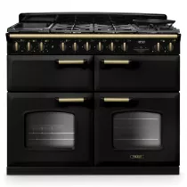 Cuisini&egrave;re mixte 110cm Falcon Classic Deluxe NGC Carbon laiton antique CLDLB110DFPCBL/AB-E1 3 fours / 5 foyers gaz + 2 vitro