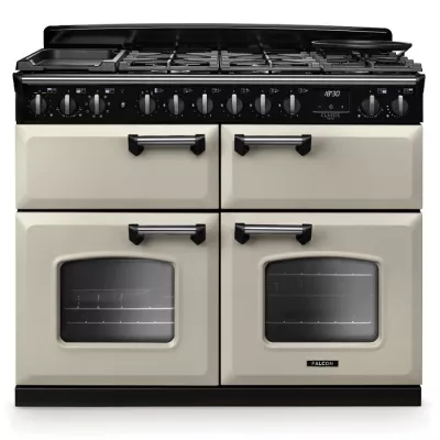 Cuisini�re mixte 110cm Falcon Classic Deluxe NGC Cr�me pastel chrom� CLDLB110DFPPCR/CM-E1 3 fours / 5 foyers gaz + 2 vitro