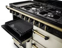 Cuisini&egrave;re mixte 110cm Falcon Classic Deluxe NGC Cr&egrave;me pastel laiton antique CLDLB110DFPPCR/AB-E1 3 fours / 5 foyers gaz 2 vitro